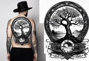circle of life tree coming out of an hourglass tattoo idea