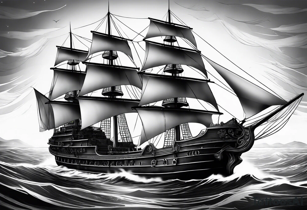 huge dark wooden ship 3D tattoo idea