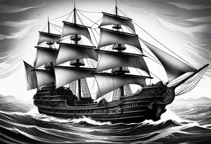 huge dark wooden ship 3D tattoo idea
