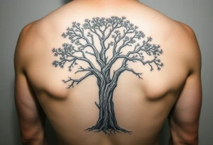 Live oak Tree with bark and leaves tattoo idea