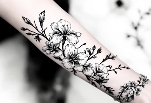 on forearm with Irises flowers, cherry blossom tattoo idea