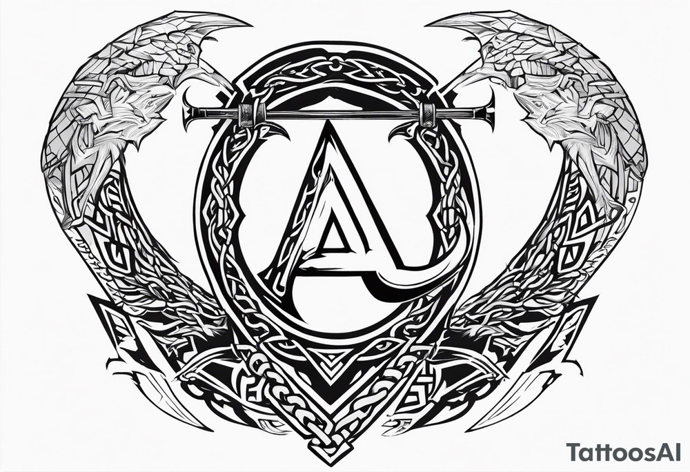 Valhalla sword shield dragon axe Valknut barbed wire chains tribal tattoo idea Valhalla sword shield dragon axe Valknut barbed wire chains tribal tattoo idea