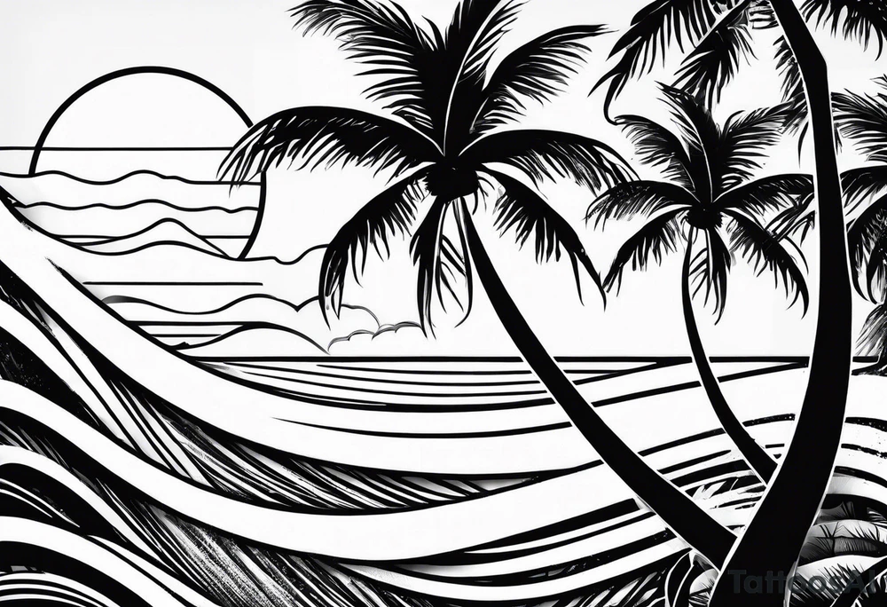 travel theme with sunshine, palm tree, waves tattoo idea