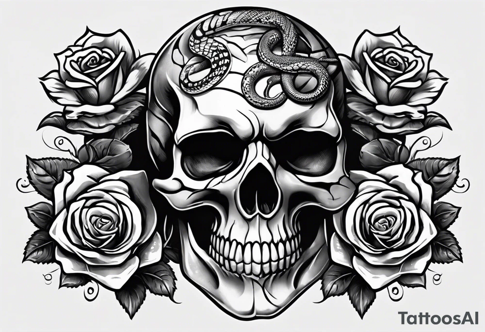 Snake in skull head,money rose,playing cards tattoo idea