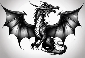 A dragon with one angel wing and one devil wing tattoo idea