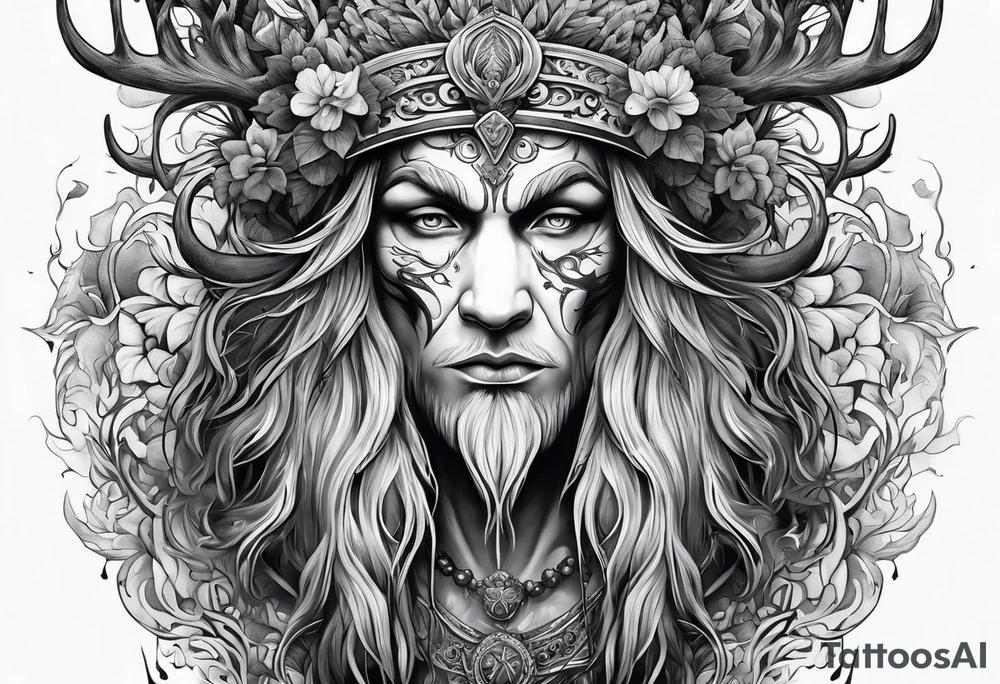 Leshy with Russian traditional design tattoo idea Leshy with Russian traditional design tattoo idea
