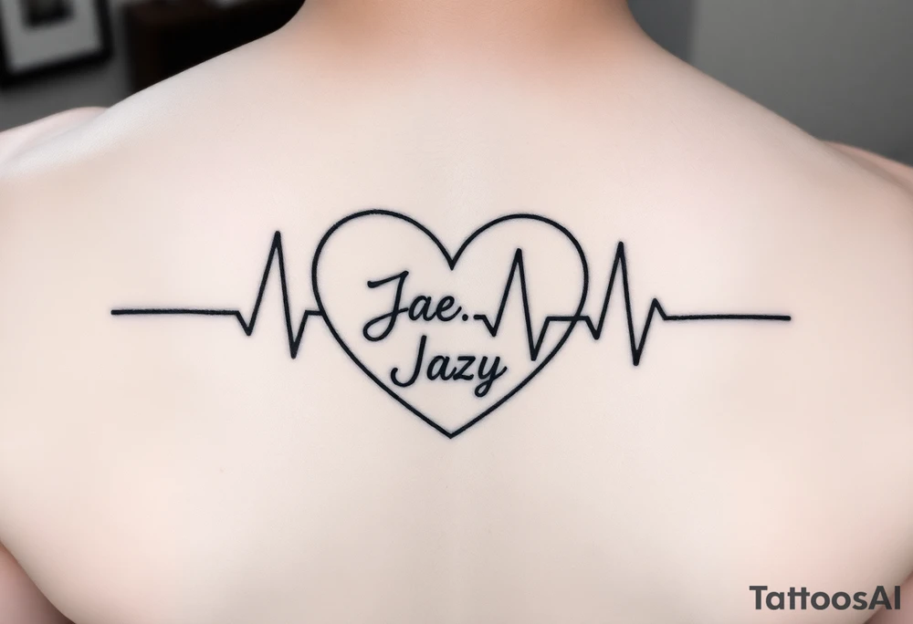 faded heart beat outline for a deceased best friend with the name Jazy and the date May 24,2023 
incorporated tattoo idea