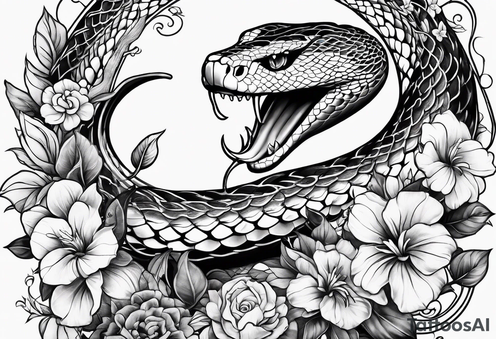 snake with flowers and vines tattoo idea