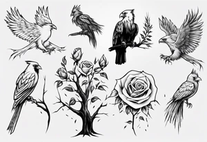 Willow tree with a cardinal and a rose and a eagle tattoo idea