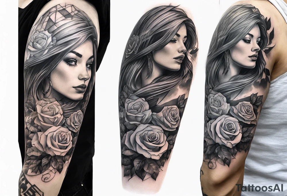 tattoo fool sleeve, old broken gothic home, broken sword, roses tattoo idea