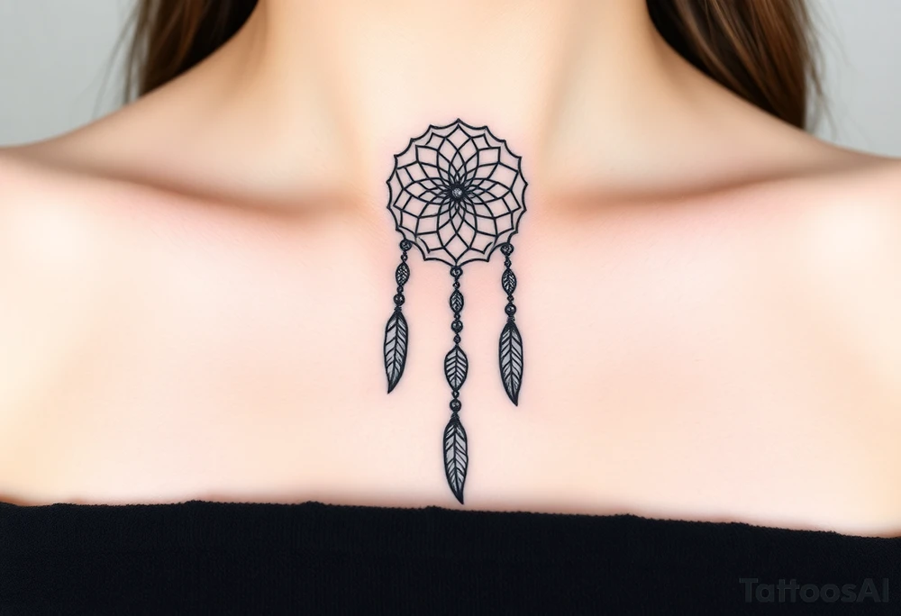 native dreamcatcher with flowing feathers and sacred beads tattoo idea