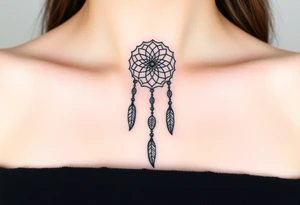 native dreamcatcher with flowing feathers and sacred beads tattoo idea