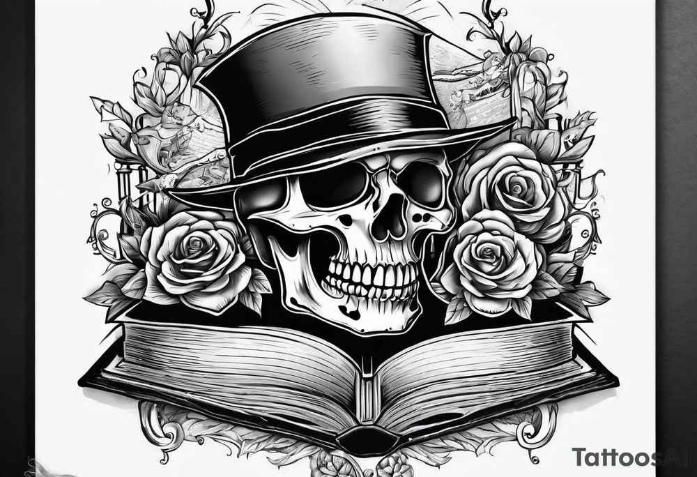 skeleton coming out of a book tattoo idea