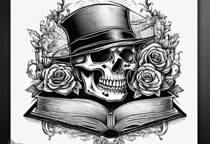 skeleton coming out of a book tattoo idea