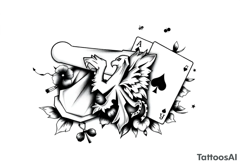 poland symbol and poker cards tattoo idea