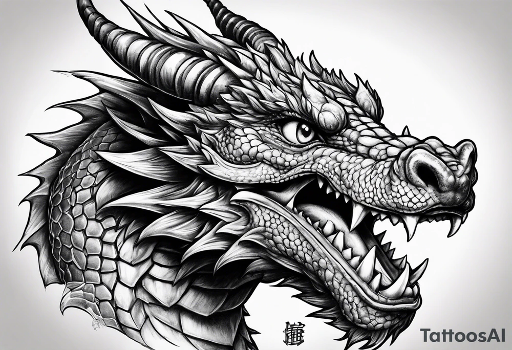 Dragon with dumbbell in mouth tattoo idea