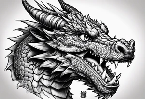 Dragon with dumbbell in mouth tattoo idea