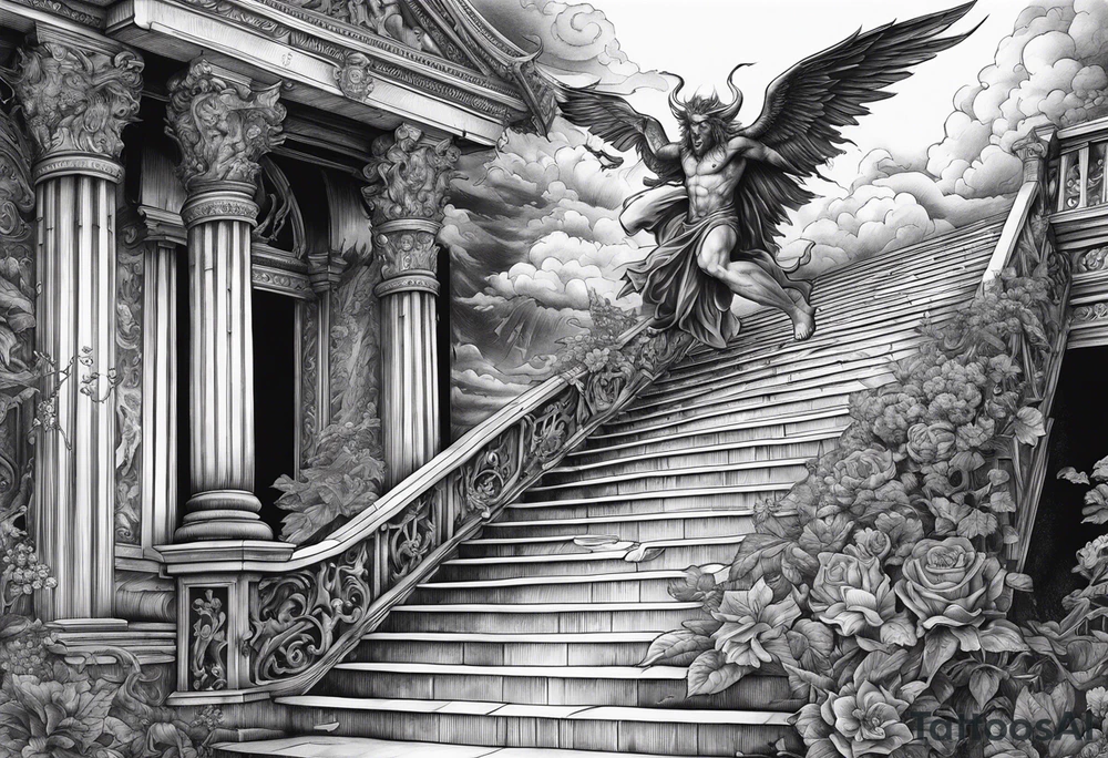 Satan falling down the stairway to heaven tattoo idea
