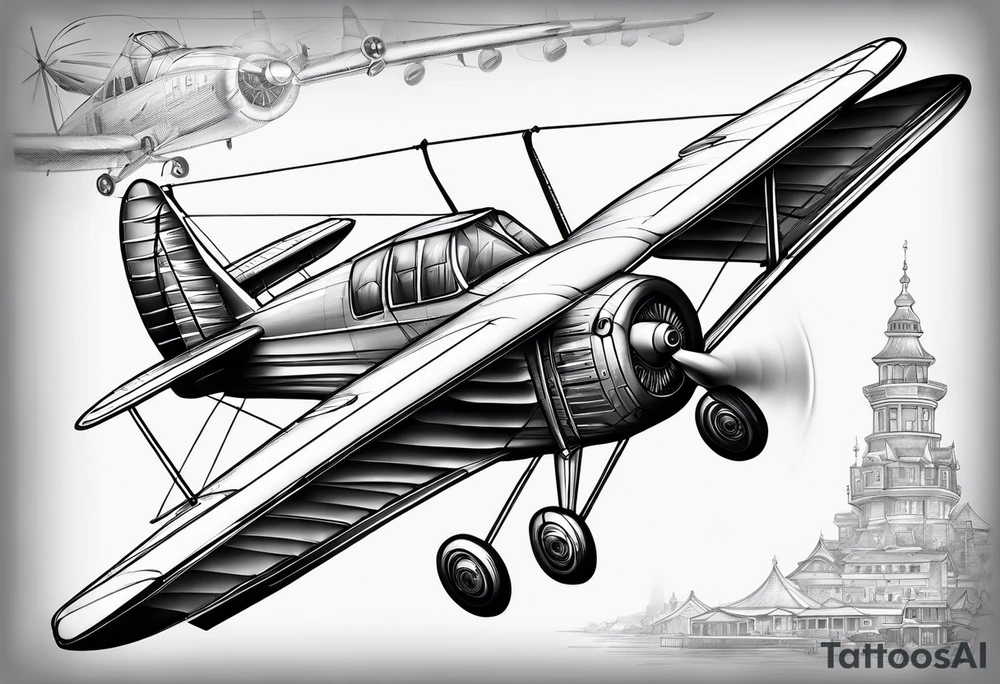 sketch of adventure plane in perspective from the bottom tattoo idea