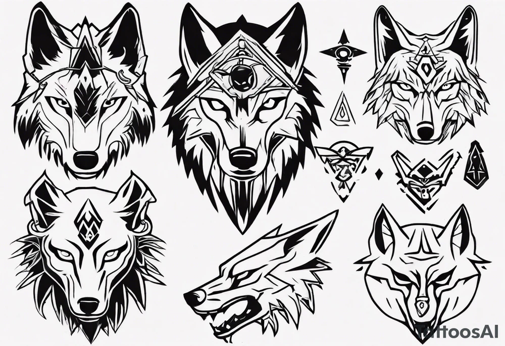 wolf head in zelda style tattoo idea