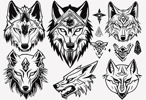 wolf head in zelda style tattoo idea