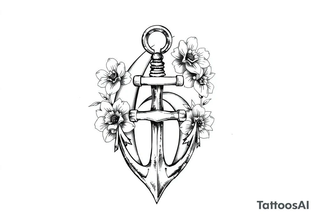 number 6 with flowers surrounding it and a fouled anchor, fleur des lis, egyptian ankh tattoo idea