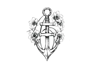 number 6 with flowers surrounding it and a fouled anchor, fleur des lis, egyptian ankh tattoo idea