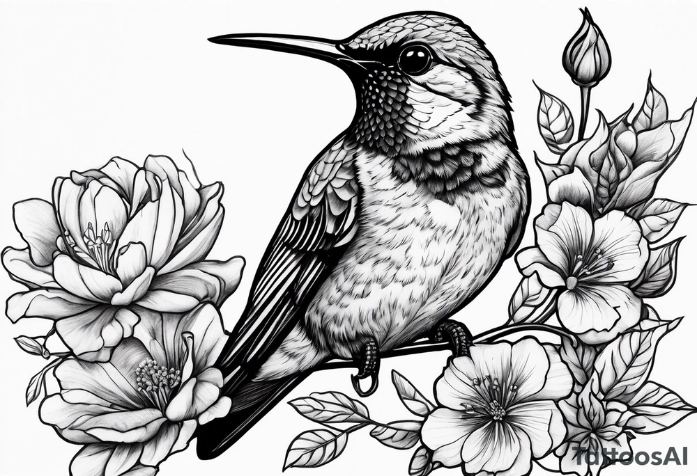 Got his dark sad Purple hummingbird, yellow finch, red cardinal, flower garden, tattoo idea
