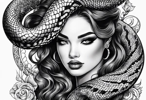 Big snake on girl head tattoo idea
