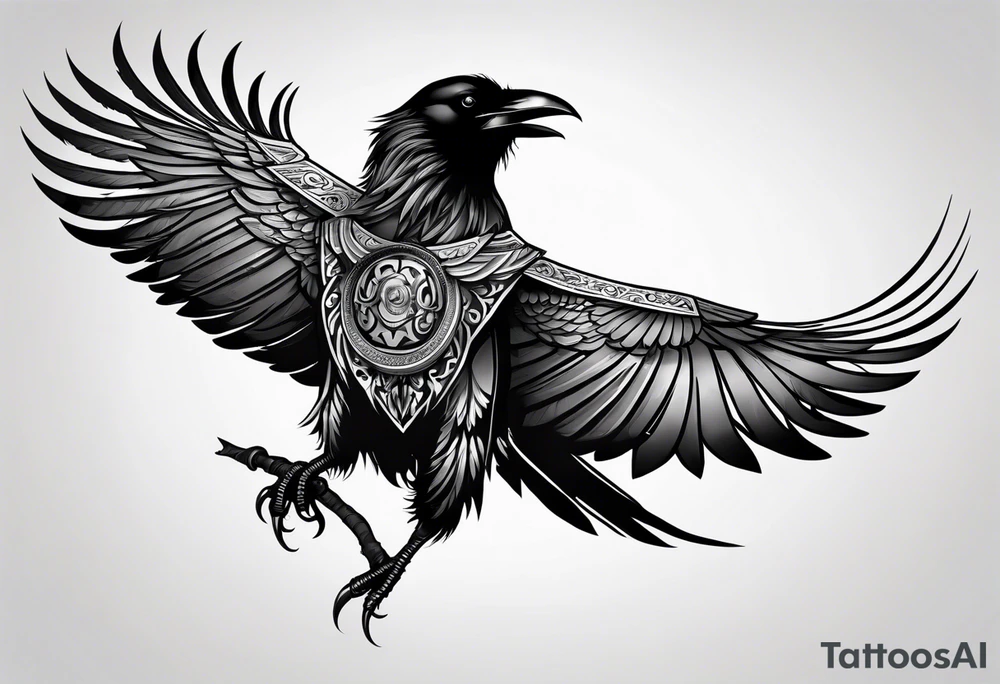 attacking raven in viking style tattoo idea