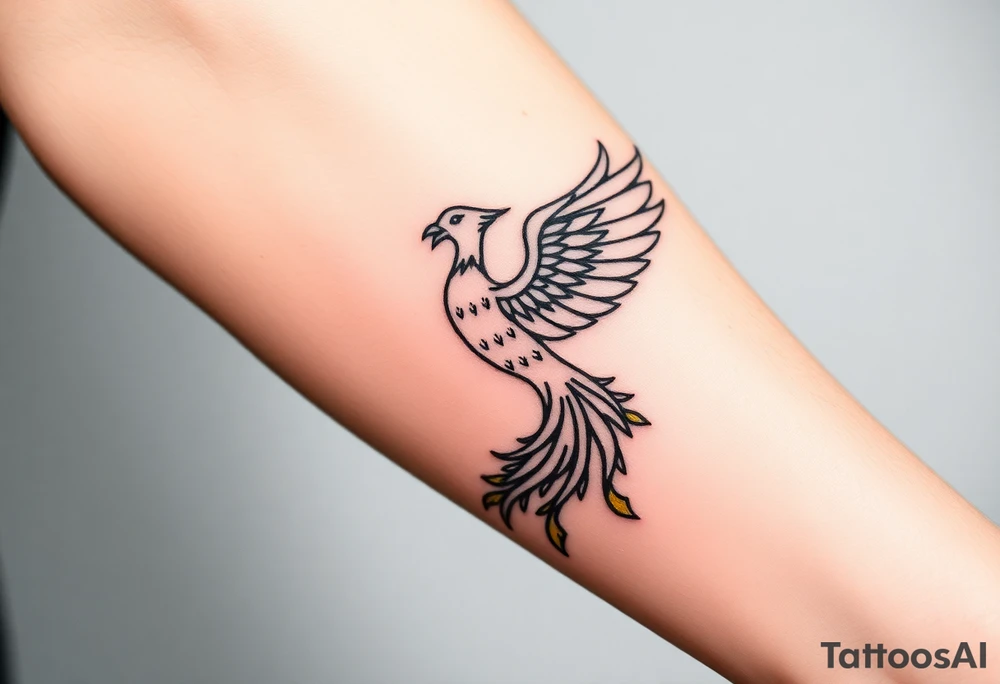 magnificent phoenix rising from golden flames with trailing embers tattoo idea