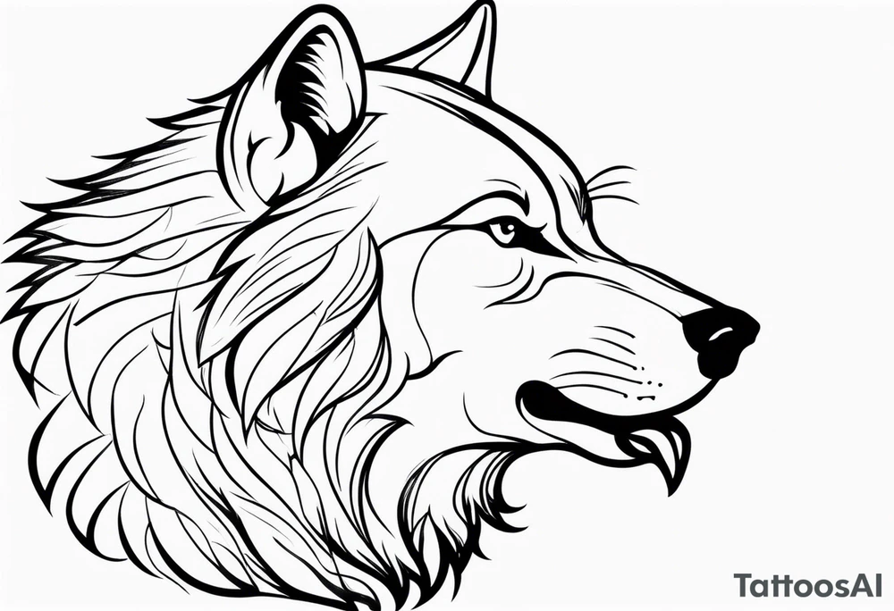 an angry wolf in profile who doesn't stick out his tongue tattoo idea