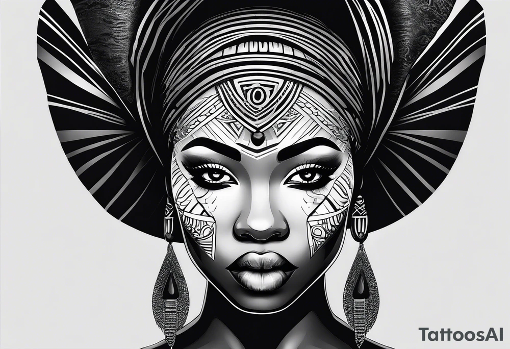 African woman shape only head with adinkra sign minimalist tattoo idea