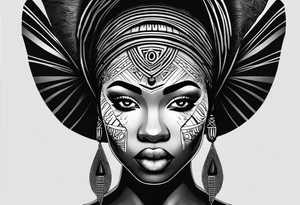 African woman shape only head with adinkra sign minimalist tattoo idea