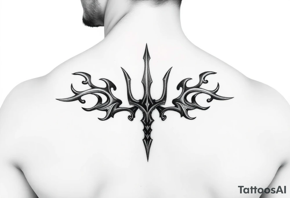 realistic man with trident tattoo idea