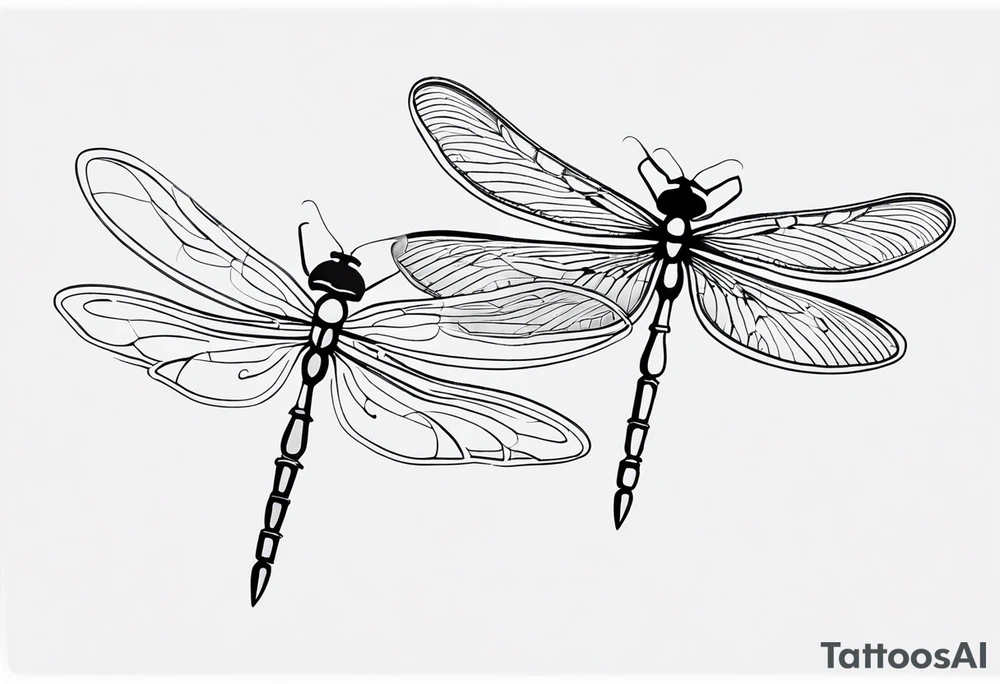 2 Dragonflies one with a lock as the chest 
and the other has a key for the tail fine black line style tattoo idea