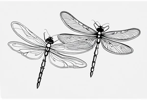 2 Dragonflies one with a lock as the chest 
and the other has a key for the tail fine black line style tattoo idea