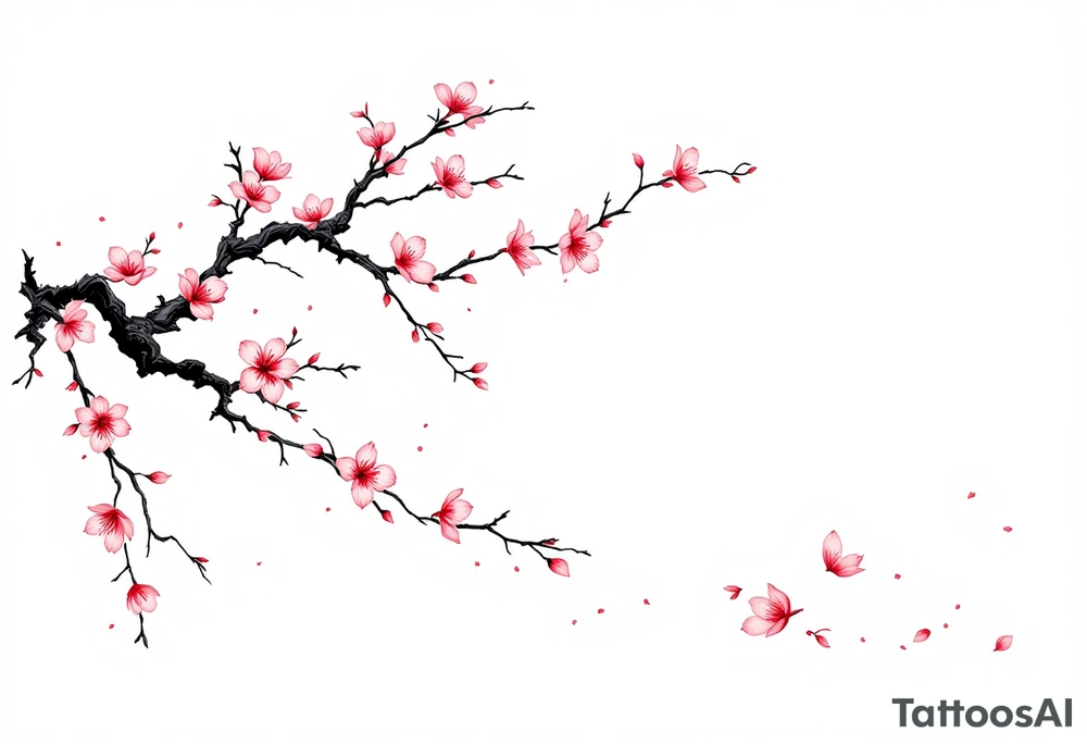 delicate cherry blossoms swirling in spring breeze with petals tattoo idea