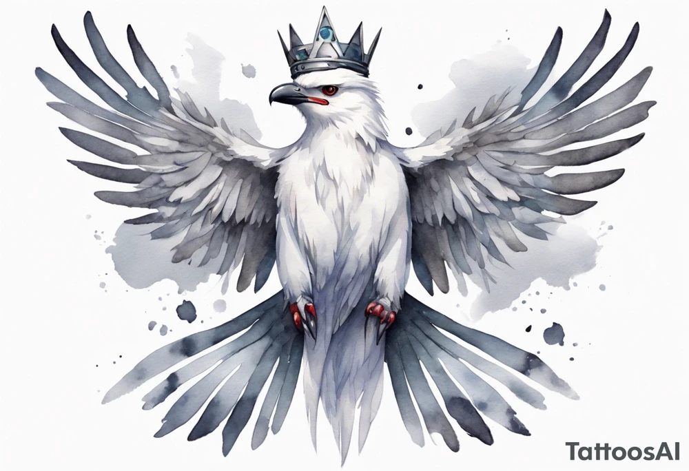 a solitary white thunderbird wearing a grey crown tattoo idea