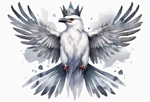 a solitary white thunderbird wearing a grey crown tattoo idea
