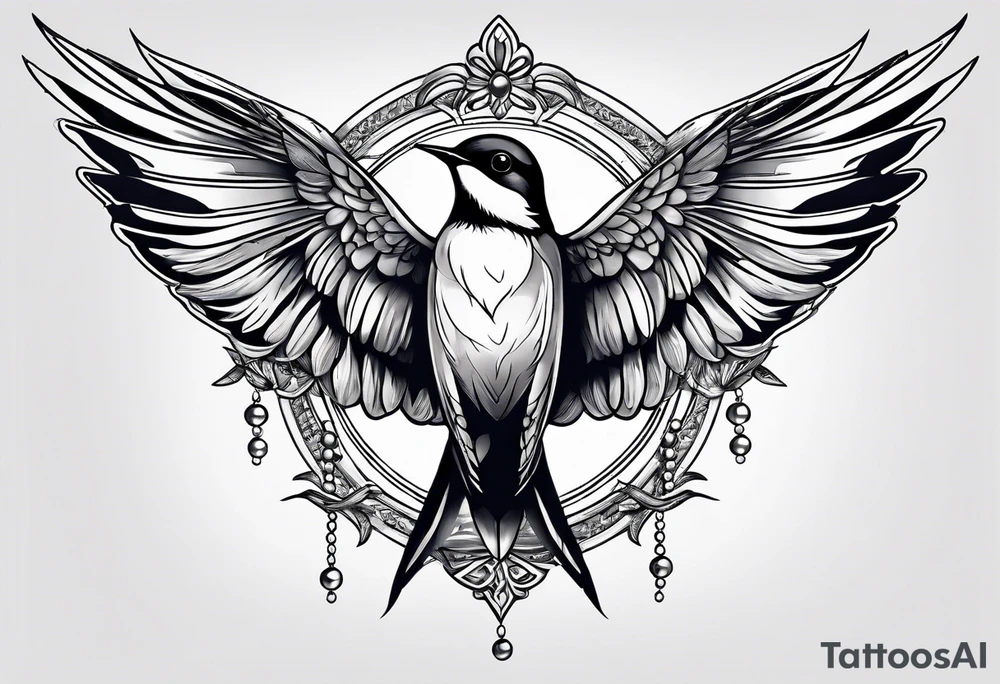 Swallow with rosary on its legs tattoo idea