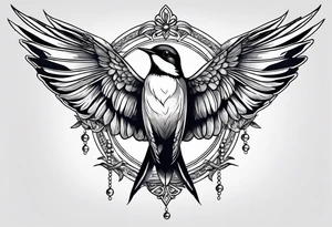Swallow with rosary on its legs tattoo idea