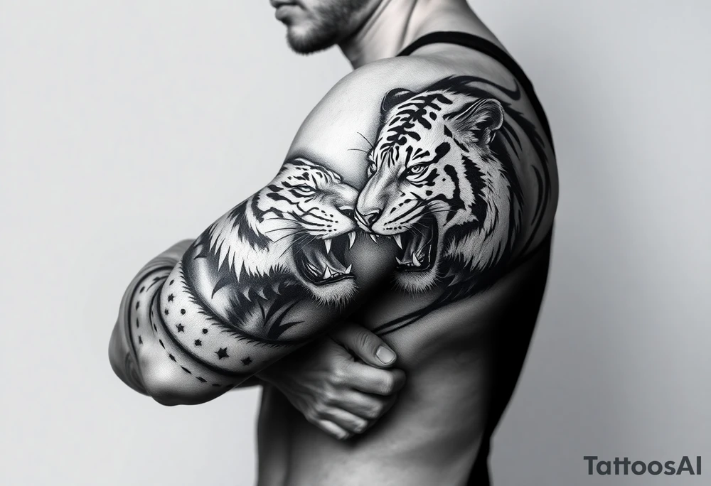 A lion & Tiger fighting tattoo idea