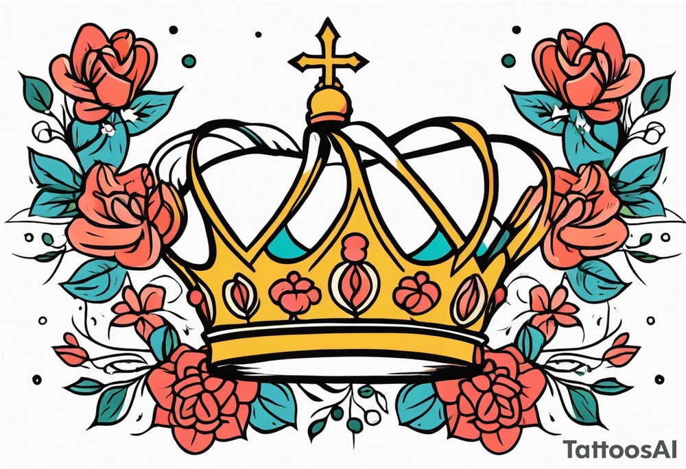crown
old school vintage simple traditional design with vintage flowers surrounding
bold color simple tattoo idea