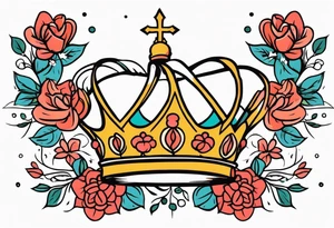 crown
old school vintage simple traditional design with vintage flowers surrounding
bold color simple tattoo idea