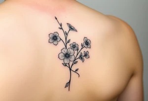 fine line sweet pea vine with larkspur and violet tattoo idea