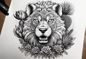 Lobo ,  cactos e árvore da vida por do sol braço parte de cima tattoo idea