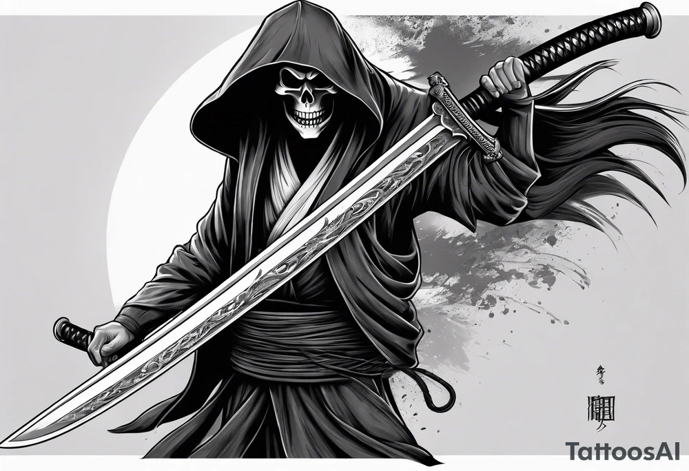 katana with grim reaper tattoo idea