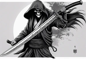 katana with grim reaper tattoo idea