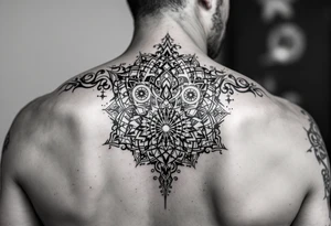intricate mandala with sacred geometry and cosmic elements tattoo idea